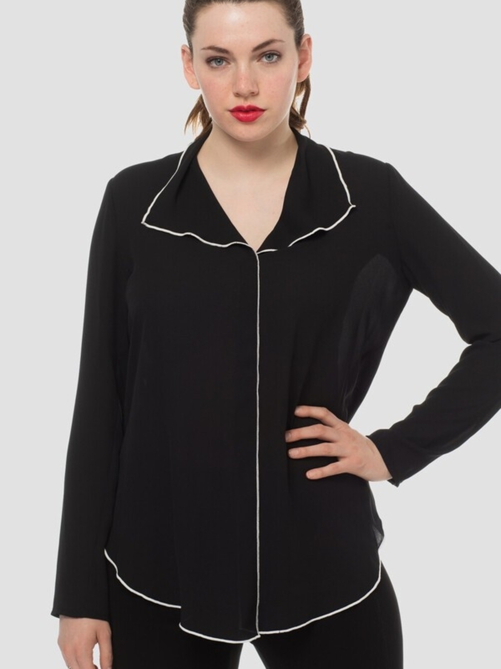 Joseph Ribkoff Black Blouse with Contrasting White Trim